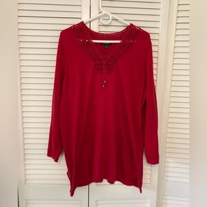 Avenue Women's 100% Cotton Red Embellished Relaxed Tunic Sweater Size 22/24